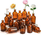 YOUEON 16 Pack Amber Glass Bud Vases, Small Bud Vases in Bulk, Glass Flower Vases for Centerpieces, Vintage Decorative Bottle Vases for Flowers, Home Decor, Wedding Reception, Office