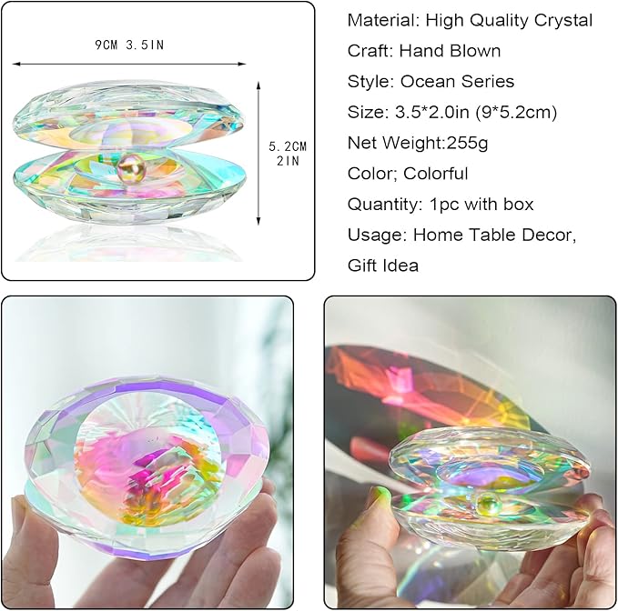 H&D HYALINE & DORA Colorful Crystal Seashell Figurine Collectible,Glass Shell Figurine with Pearl for Wedding Gift Table Decor