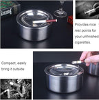 Outdoor Ashtray with Lid, Flip Top Stainless Steel Ash Tray, Metal Windproof Cigarette Ashtrays for Indoor or Outdoor Use, Desktop Ashtray Office Patio Home Decor