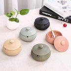 Lependor Ceramic Ashtray with Lid,Windproof,Ash Holder for Smokers,Desktop Smoking Ash Tray for Home Office Decoration - Dark Green