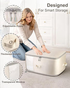 Comforter Storage Bag - 3-Layer Self Compression Organizer, 2-Pack Closet Organizers and Storage, Under Bed Space Saver, Blanket Organizer for Bedding, Pillow, Sheet, Clothes, Nursery Use