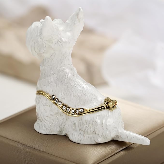Hand Painted Trinket Box for Home Decor Accents, Enamel Hinged Jewelry Box for Bookshelf Office Table Desk Decoration, Classical Figurine Collectible Keepsake Animal Sculptures (Scottish Terrier)