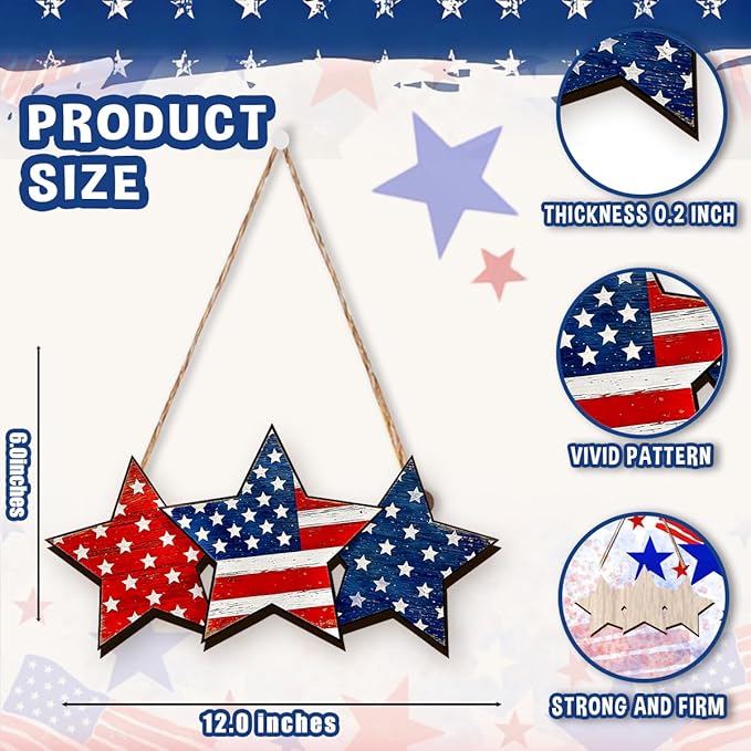 Wooden 4th of July Decorations Patriotic Wreaths for Front Door Independence Day Decorations Star Sign Welcome Memorial Day Hanging for Home Wall Decor Outdoor Indoor Red White and Blue Wreath 10