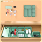 6 Pcs Stackable Drawer Organizer Set Desk Drawer Dividers, Bathroom Vanity Cosmetic Makeup Trays , Multipurpose Plastic Storage Bins for Jewelries, Kitchen Gadgets and Office Accessories, Green