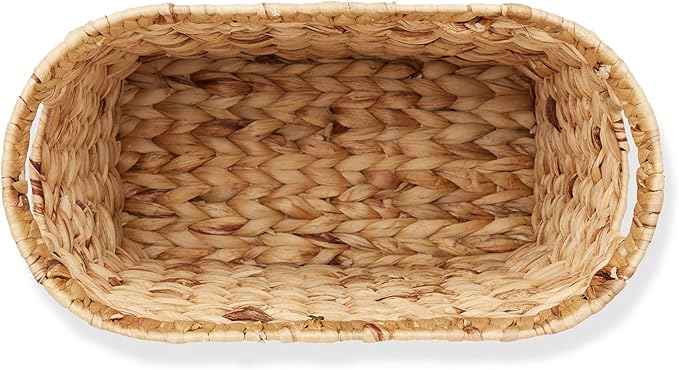 Casafield Woven Magazine Holder with Handles, Natural - Water Hyacinth Storage Basket for Bathroom, Living Room, Home Office
