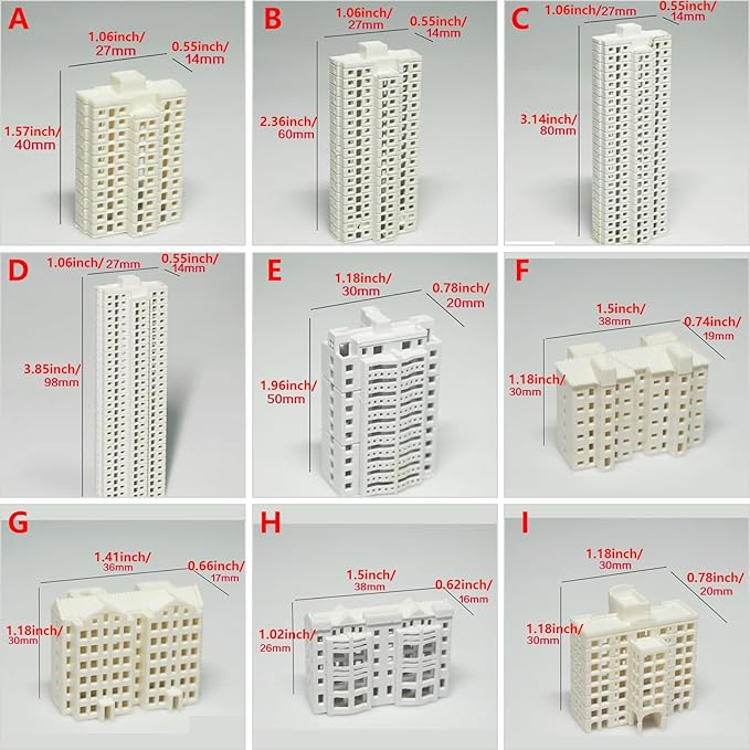 XISAOK Realistic Apartment Building Model Unpainted Craft Project Miniature Landscape Design 1/800s Scale Solid Structure Miniature Apartment Building Model