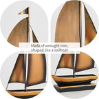 Retro Metal Sailboat Decor, Iron Nautical Sculpture for Home, Vintage Boat Figurine for Living Room Table, Office Desk, Bookshelf, Coastal Style Decoration (Brass)