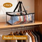 4 Pcs Hat Storage for Baseball Caps, All Clear Hat Organizer for Baseball Caps with 2 Sturdy Handles Stackable Hat Bags Holds Up to 48 Hats, Foldable for Home and Travel