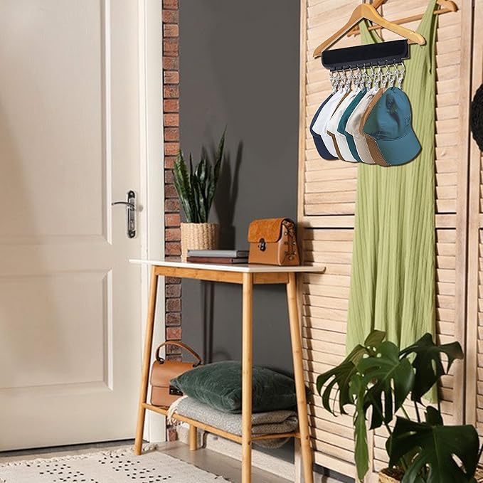 Hat Organizer Holder for Hanger & Room Closet, 4Pack Hat Storage Clips, for Hang Baseball Hats Rack, Ball Caps, Winter Beanie & Accessories, Not Including Hangers & Hats (4PC Black)