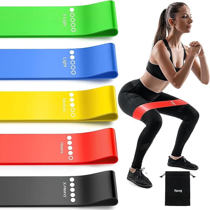 Resistance Loop Exercise Bands with Instruction Guide and Carry Bag, Set of 5