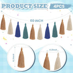 WILLBOND 4 Pieces Valentine's Day Tassel Garland for Classroom Wall Decor Boho Pastel Garland Cotton Tassel Banners for Party School(6.2 Inch,Fresh Colors)