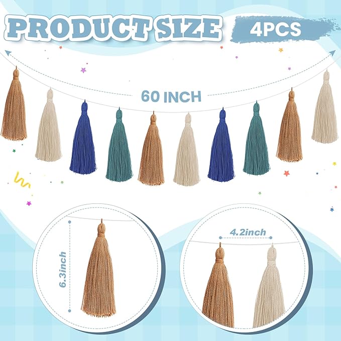 WILLBOND 4 Pieces Valentine's Day Tassel Garland for Classroom Wall Decor Boho Pastel Garland Cotton Tassel Banners for Party School(6.2 Inch,Fresh Colors)