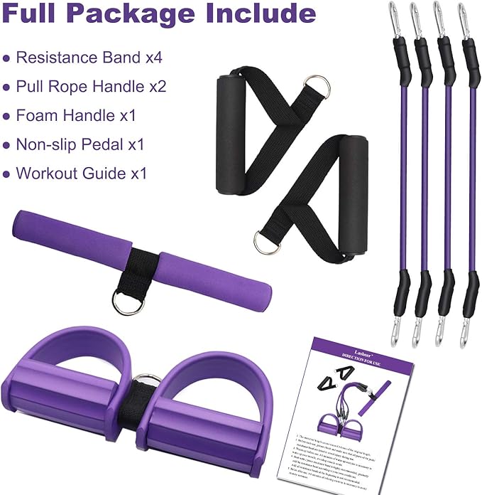Pedal Resistance Band, 4-Tube Elastic Pull Rope, Sit-up Equipment, Yoga Strap Bodybuilding Expander, Exercise Bands, Fitness Equipment for Abdomen, Waist, Arm, Leg Stretching Slimming Training