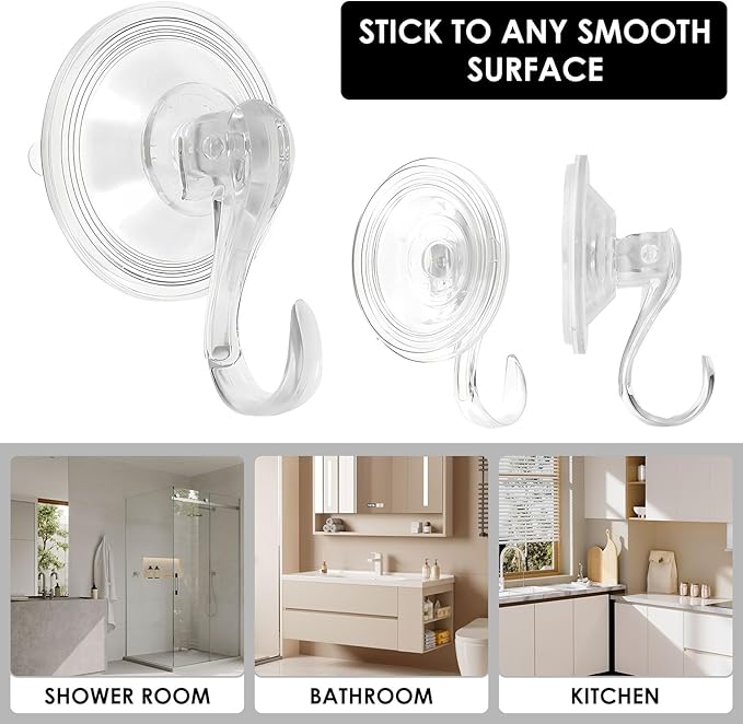 8Pcs Clear Suction Cup Wreath Hanger, 22LB Large Plastic Shower Suction Cup Hooks 2.75" Removable Reusable Waterproof Heavy Duty Wreath Holder for Glass Door Bathroom Kitchen Window Towel Wall Tile
