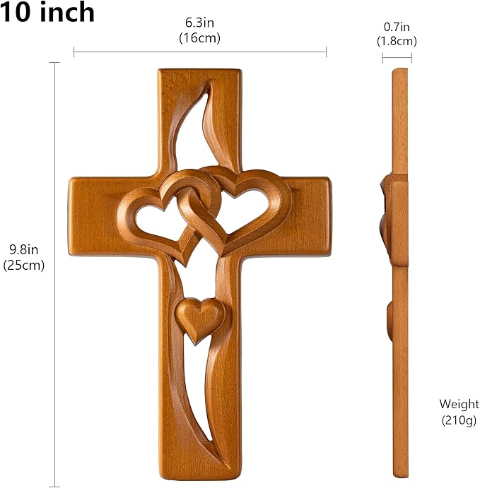 BGCOPPER Marriage Cross for Wall Love Wall Decor, Handmade Wooden Intertwined Heart Wall Cross for Wedding Valentine Christmas Gift (Wood, 10 Inch)