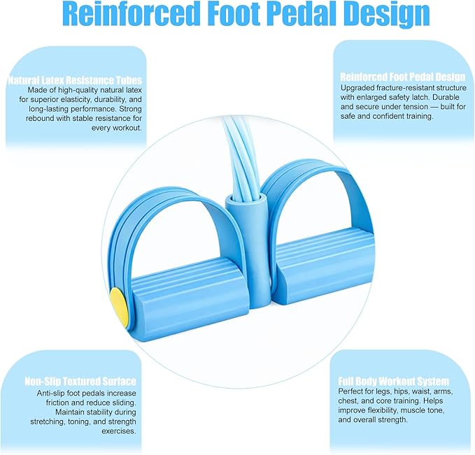 8-Tube Pedal Resistance Band with Handles, Multifunctional Pedal Resistance Band Made of Natural Rubber, Fashion Puller Exercise Equipment for Full Body Strength, Toning & Stretching