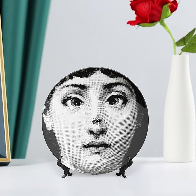 Lina Cavalieri Plate, Wall Decorative Plate, Mysterious Face Plate Wall Hanging Decoration,Including Bracket And Special Spring HooK,style-4,7inch