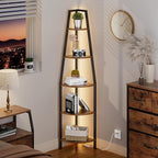 Furnulem 5 Tier Corner Shelf with LED Light, 67.2” Tall Standing Shelf for Wall Corner, Narrow Bookshelf Ladder Shelf for Bedroom, Living Room, Plant, Wood Storage Rack, Metal Frame (Rustic Brown)