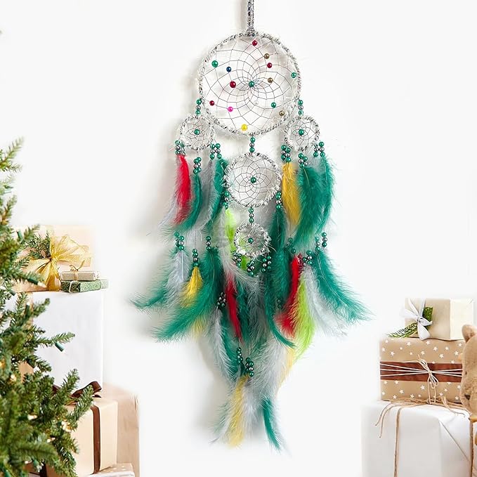 Christmas Rings Dream Catcher Handmade Christmas Dreamcatcher Hanging Decoration Home Wall Decoration Craft Ornament