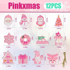 Pink Christmas Ornaments for Tree Decorations–12pcs PVC Pastel Pink Ornaments for Christmas Tree Decor