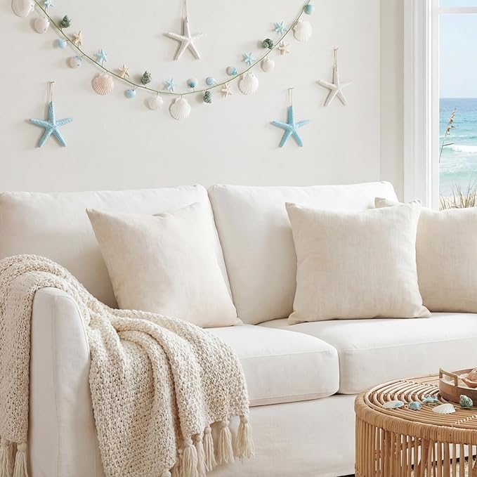 5.58 ft Coastal Decor Shell Garland Beach Mantel Swag Decor Seashell Starfish Centerpiece Garland Conch Beach Decorations for Table Wall Bedroom Home Dining Doorway Weddings