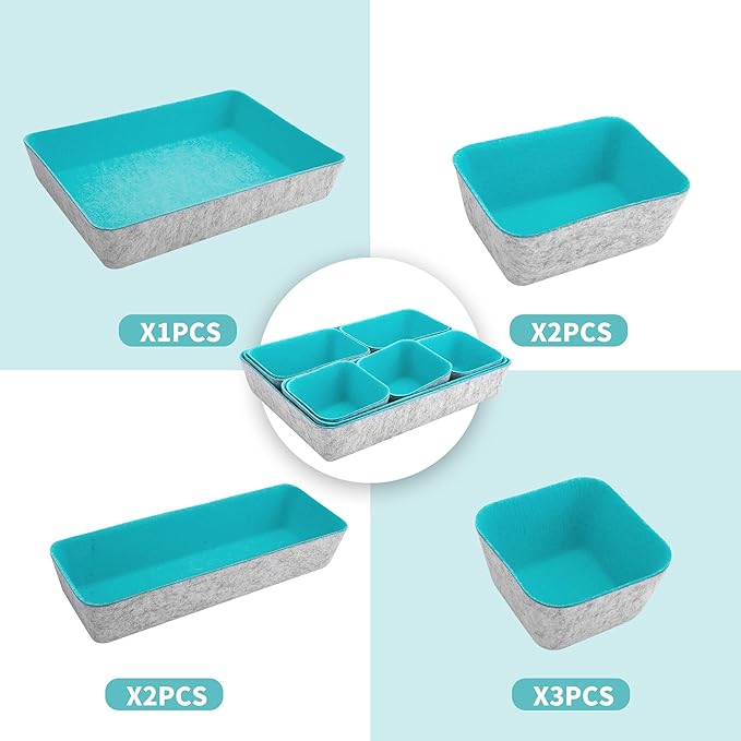 8pcs Drawer Organizers, Separators, Storage Box,Felt Storage Bins Inserts Tool Containers Toy Basket Shelf Cubes Foldable Drawer Dividers Desk Organisers- Blue&Grey