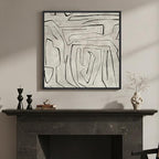 Framed Black and Beige Neutral Abstract Wall Art, Square Modern Canvas Prints Painting Artwork for Walls, Minimalist Abstract Line Picture for Bedroom Dining Lounge Living Room Wall Decor 24x24 In