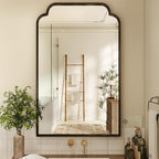 30X48 Inch Black Bathroom Mirror for Wall, Modern Rounded Corner Rectangle Mirror with Non-Rusting Iron Metal Framed Bathroom Vanity Mirror for Over Sink Wall Decor