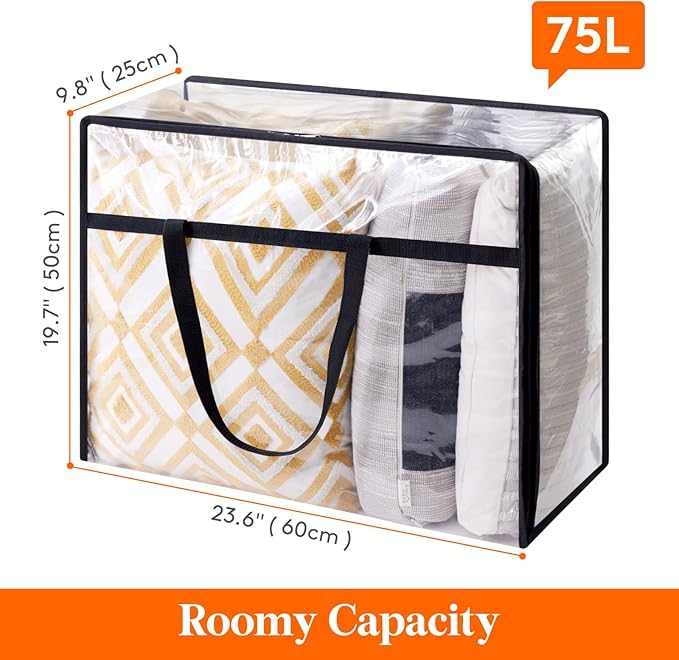 Lifewit 3 Pack Clear Clothes Storage Bags, 75L Plastic Blanket Storage Bag, Vinyl Foldable Moving Bags with Zipper, Closet Organizers and Storage Containers for Bedding, Duvet, Comforter