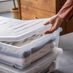 Citylife 57 QT Plastic Under Bed Storage Bins with Double-opening Lids Clear Underbed Storage Containers with Wheels for Organizing Shoes, Blankets, Clothes