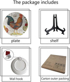 Rooster Decorative Plates, 10 Inch, Crown Chicken In Flowers Round Display Plate, Hanging Decorative Plate with Display Stand, for Home Kitchen Bedroom Decorative Ornaments