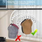Hat Hangers for Closet, Metal 2 Pack Hat Organizer Holder for Hanger Closet Display, Hat Racks for Baseball Caps w/10 Clips, Hat Holder for Ball Caps & Accessories, for Men Women, White