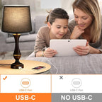 Seealle Upgraded Touch Lamps for Night Stands Set of 2 - Bedside Lamps with USB C+A, 3 Way Dimmable for Bedroom Living Room End Tables Office (Black)