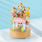 Natural Solid Wood Handcrafted Beech Wooden, Musical FigureTotoro/Carousel/Fairy/Ballerina Figurine,Rotating Hand Crank Mechanism Music Box,Musical Decorations (Colorful Skywheel)