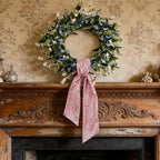 22 Inch Blue & White Floral Wreaths for Front Door, Spring Summer Floral Wreath with Pink Sash, Farmhouse Wreath for Porch, Wall, Window, Indoor Outdoor Home Decor