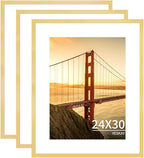 24x30 Picture Frame 3 Pack - Gold Poster Frame Display Pictures 18x24 with Mat or 24 x 30 Without Mat for Wall Hanging Horizontal and Vertical