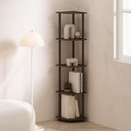 Furinno Turn-N-Tube Storage Shelves, 5-Tier Book Shelf, Corner Shelf, Toolless Open Shelves, for Organization and Storage, Living Room, Home Office, Hallway, Bedroom, Walnut