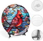 Decorative Plates, Cardinal Bird Colorful Stained Glass Painting Display Plate for Home Office Kitchen Table Decor Porcelain Plates 7 Inch, Gifts for Loss of Loved
