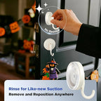 OUTXE Wreath Hanger for Front Door, Upgraded Suction Cup Reef Hook for Glass Window/Over Door, Christmas/Thanksgiving/Halloween/July 4th/Easter/Valentine/Spring/Summer/Fall (White, 2-Pack)