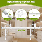 Closet Rod, 16 to 75 Inch Clothes Rods Heavy Duty Adjustable Clothes Rods for Hanging Clothes and Heavy Duty Clothes Rod Bracket Closet Rod Support (White)