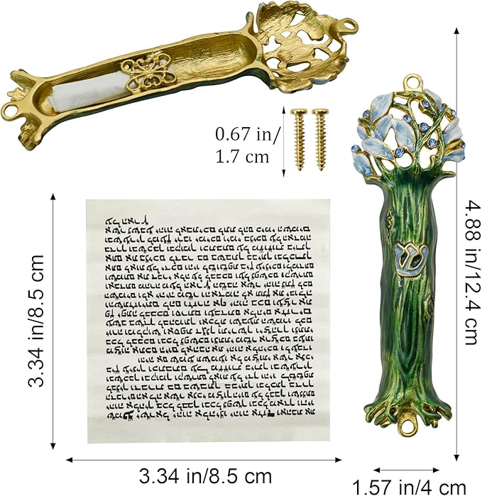 Mezuzah with Scroll for Door, Enamel&Zinc Alloy Blessing Mezuzah Case for Door, Colored Painted Mezuzha Scroll Kosher for Jewish Gifts/Jewish Decor, Christmas (Bright Green, 1.57x4.88 in)
