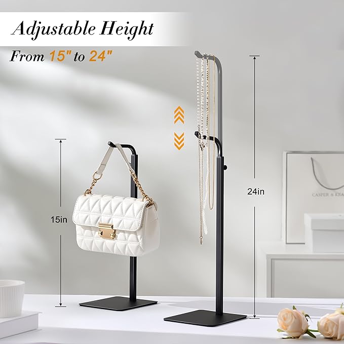 pickpiff Adjustable Purse Display Stands - Black Tabletop Display Holder for Handbags, Wreaths and Banners, for Home Closets, Retail Displays and Vendor Booths (1-Pack)