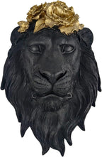GUSFREUD Black Animal Heads Sculptures Wall Art - Resin Faux Lion for Home Wall Decor, Lion Wall Hanging Decoration for Living Room, Bedroom & Kitchen, Unique Gift Idea