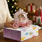 Christmas Pink Carriage Snow Globe with Music and Pricess - Christmas Snow Globes - Battery Or USB Cable Powered Operated (Pink Princess)