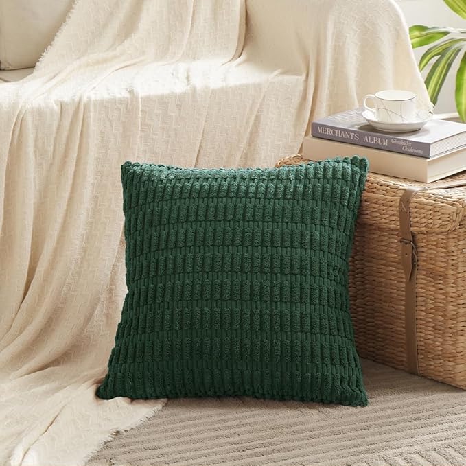 Fancy Homi 4 Packs Decorative Throw Pillow Covers for Living Room Couch Bed, Modern Farmhouse Boho Home Décor Accent Cushion Case, 24" x 24", Dark Green