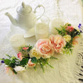 Artificial Peony Rose Flower Swag Spring Floral Lintel Faux Silk Peonies Hydrangeas Green Leaves Garland for Front Door Wall Window Decoration (Rose)