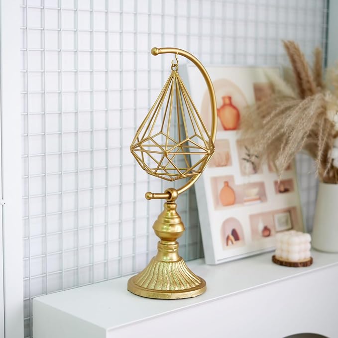 HLQMFHT 5.6" W x 16.3" H Metal Geometric Abstract Sculpture on Cast Iron Base,Metal Geometric Sculpture Decor Sphere, Tabletop,Living Room,Study,Bedroom,Home Decor