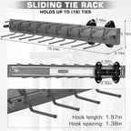 Sliding Tie Racks, 18 Tie Hanger Pull Out Belt Rack 16.5'' Aluminum Alloy Extendable Wardrobe Closet Organizer with 18 Hooks for Belts, Ties, and Scarves, 16.5'' x 3.15''(Sprayed Grey)