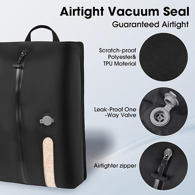 Airless Vacuum Travel Bags with Wireless Pump, Reusable Waterproof Durable Tear-Resistant Luggage Compression Bags (1bag+1pump Set), Suitable for Luggage and Suitcase