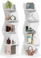 LITTLE TREE 70-Inch Corner Shelf, Seaweed Shaped Etagere Display Bookshelf, Freestanding 5-Tier Wall Shelves for Small Spaces, Bedroom, Living Room, 2 Pack, White